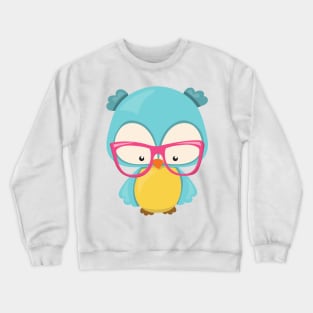 Hipster Owl, Owl With Glasses, Cute Owl Crewneck Sweatshirt